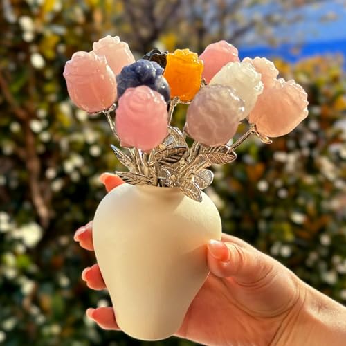 RJINGSHI Rose Flower Gifts Natural Crystal Quartz Eternal Rose Flower Gift Set – Pink Forever Roses for Women Girlfriend W...