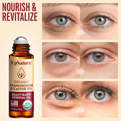 UpNature Beauty Castor Oil Roll On Eye Roller - 100% Organic Frankincense and Castor Oil for Face, Dark Circles, Fine Line...