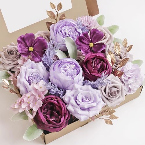 MISSPIN Artificial Flowers DIY Box Set Fake Roses Bouquet Bridal Wedding Flowers Colorful Centerpiece Table Decorations Bo...