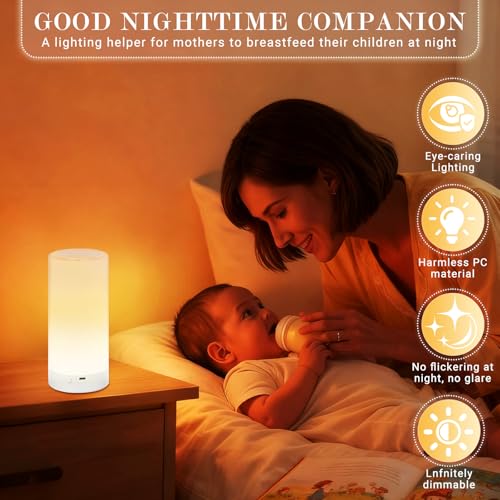 UNIFUN Table Lamp, Touch Sensor Bedside Lamps, Dimmable Warm White Light & Color Changing RGB for Kids Room,Living Room,Ca...