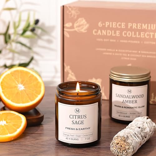 6-Pack Scented Soy Candle Set – Lavender Vanilla, Eucalyptus, Sandalwood, Jasmine & White Tea, Coconut, Sage | Natural Lon...