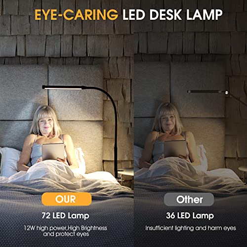 Voncerus LED Desk Lamp with Clamp, Eye-Caring Clip on Lights for Home Office, 3 Modes 10 Brightness, Long Flexible Goose-N...