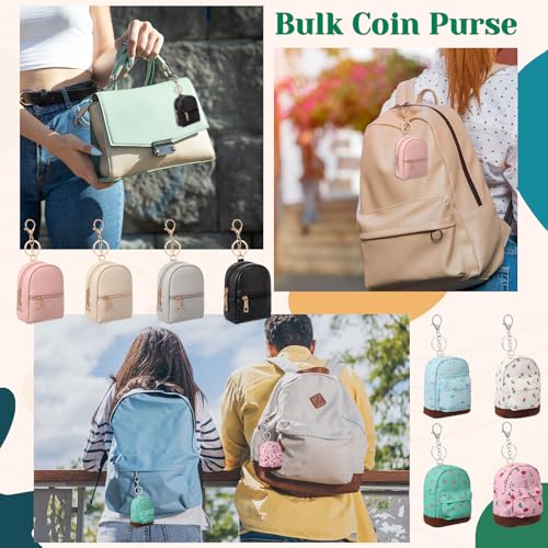 Hsei 8 Pcs Mini Backpack Keychain Coin Purse Tiny Key Chain Cute Cosmetic Bag Small Wallets Mini Valentines Gifts for Wome...