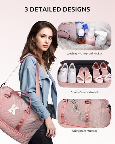 Vogewood Graduation Gift for Her Women Gift-Birthday Gifts, Initial Duffle Bags with Shoe Compartment, Girls Weekender Ba...