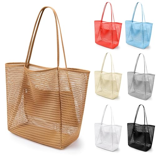 VOROLO Mesh Tote Beach Bag,Women Fairycore Hobo Bag,Shoulder Bag,Soft Summer Casual Crochet Bags