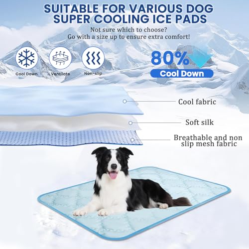 SUPRIY 2-Pack (Blue + Gray) Pet Cooling Mat Set - Ice Silk Cooling Pad & Fashion Bandana for Dogs & Cats (Small16.5 x21.6)