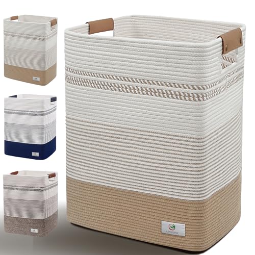 Large Laundry Hamper Basket, 85L Cotton Rope Woven Storage Bin for Blankets, Dirty Clothes Toys, Decorative Tall Basket wi...