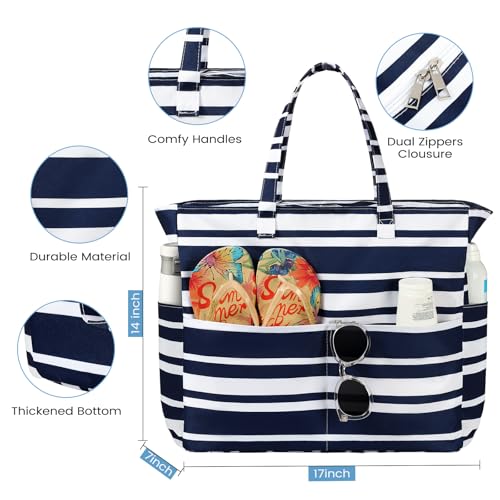 Trifabricy Beach Bags for Women Waterproof Sandproof Women Tote Bag, Large Beach Bag with Zipper for Gym Travel Vocation