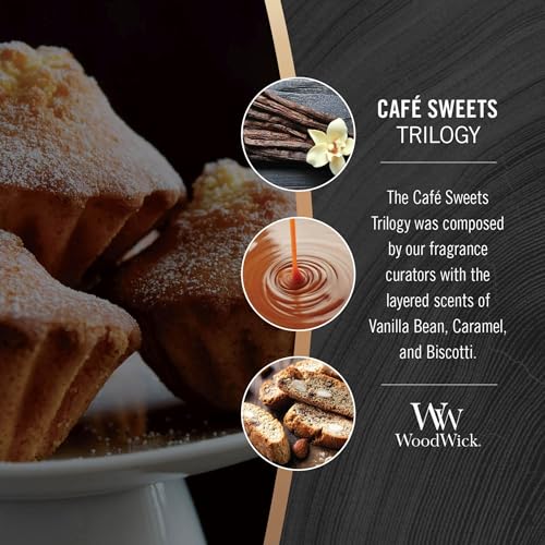 WoodWick Café Sweets Trilogy Holiday Candle Gifts for Women and Men, 9.7 oz Medium Hourglass Trilogy Candle with Crackling...