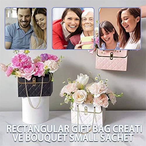 NADUSEP 4 PCS Flower Paper Gift Bag, Bouquet Storage Bucket Florist Handbag with Metal Chain, Wedding Gift Wrap Bag Flower...