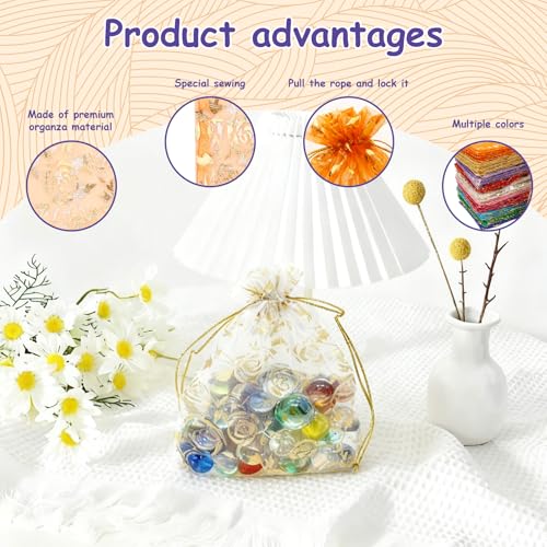 100Pcs 5x7 Inch Organza Gift Bags 10 Colors Drawstring Mesh Bag for Jewelry Wedding Favor Festival Candy Gift Pouches Chri...