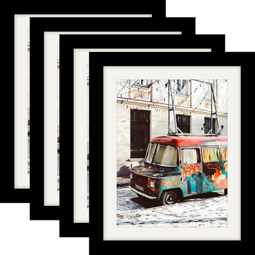 8x10 Black Picture Frames Nature Solid Wood 4 Pack for Wall Mounting and Tabletop Display