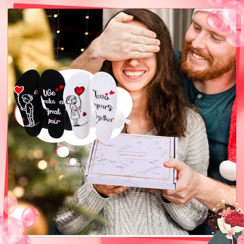 scenicamp 2 Pairs Couples Magnetic Holding Hands Socks with Gift Box Romantic Novelty Gifts for Him, Her, Husband, Wife