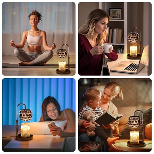 Candle Warmer Lamp with Timer Adjustable - Height Candle Warmer, Dimmer, Black Glass Wax Melting Lamps for Home Decor, for...