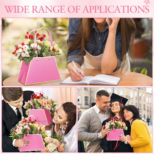 Noveread 24 Pcs Mother's Day Floral Gift Bags Bulk Portable Flower Bouquet Wrapping Paper Bag with Handle Waterproof Flori...