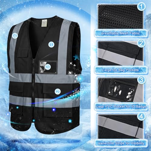 Chicingyou Cooling Vest with 8 Ice Packs, Summer Reflective Safety Vest for Adult, Hot Weather, Sports, Outdoor Activities