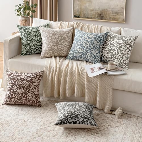 MIULEE Floral Pillow Covers Decorative Throw Pillow Covers 18x18 Pack of 2 Modern Linen Cushion Covers Farmhouse Neutral P...