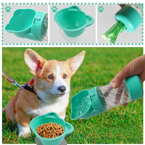 Dog Water Bottle Portable,Leak Proof Puppy Water Bottle Dispenser with Food Container,Lightweight Travel Water Bowl for Do...