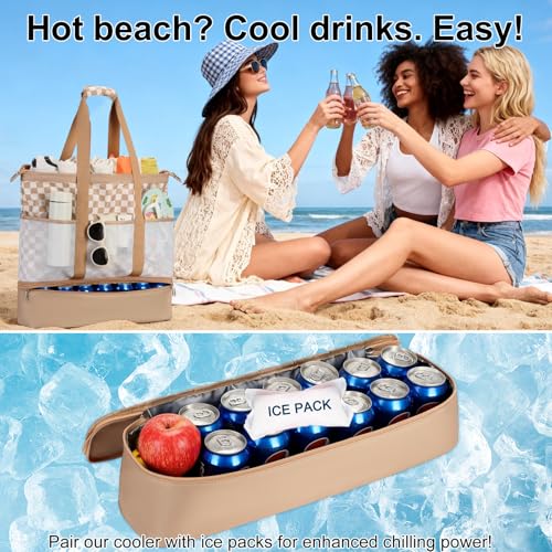 Octsky Beach Bags with Cooler Women Beach Tote Bag Waterproof Sandproof Zipper Large Pool Bag 9 Pockets