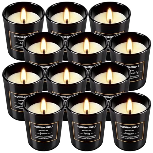 12 Pack Scented Black Candles Gift Set, Natural Soy Wax Aromatherapy Candles for Home, 12 Fragrances, Perfect for Stress R...