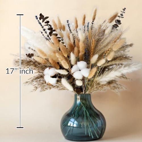 Natural Dried Flower Bouquet - Pampas Grass, Cotton Stems, Bunny Tails, Eucalyptus, Lavender & Wheat - Rustic Boho Decor f...