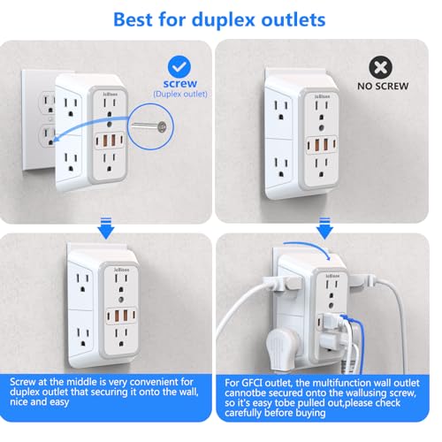JcBlaon Outlet Extender Surge Protector - 6 Outlet Splitter with 4 USB Ports (2 USB C), Multiple Plug Expander Wall Charge...