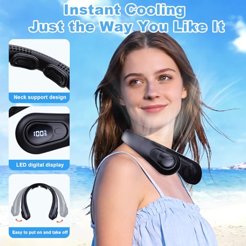 FYALLASO Portable Neck Fan Rechargeable - [with LED Display] 5 Speeds, 5000mAh Battery Operated Wearable Personal Cooling ...