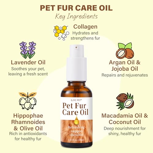 GJYC PET Pet Fur Care Oil - Detangles, Reduces Shedding - Adds Shine with Collagen & Natural Oils - Leave-in Conditioner f...