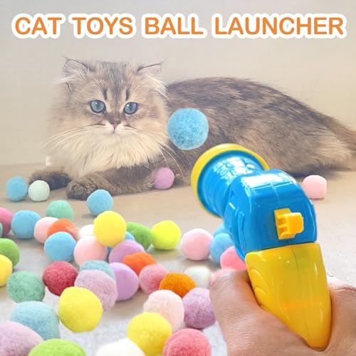 MeoHui 31Pcs Cat Ball Toy Launcher Gun,Cat Balls Fetch Toy,30Pcs Plush Fuzzy Balls Launcher Cat Toy for Cats with 1 Gun,Fu...