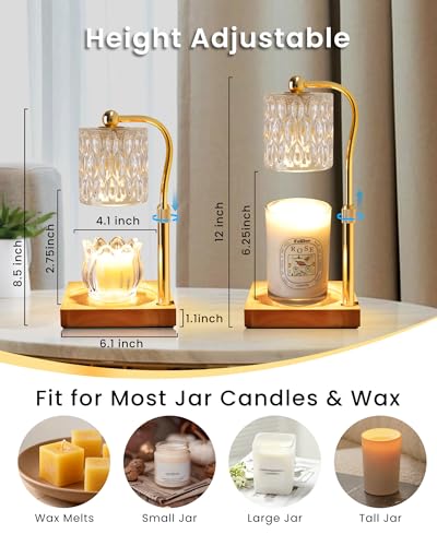 Candle Warmer Lamp Adjustable Height with Timer Dimmer, Dimmable Glass Wax Melt Warmer Light for Scented Jar, Present for ...