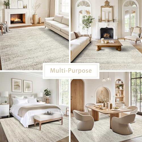 Srugn Washable Area Rug for Living, Bedroom & Dining Room, Ultra Soft Faux Wool Retro Large Carpet, Non-Slip/Shedding Low ...