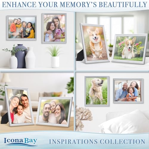 Icona Bay - 8x10 Silver Picture Frame - Beautifully Detailed Molding - Contemporary Picture Frame - Wall Mount or Table To...
