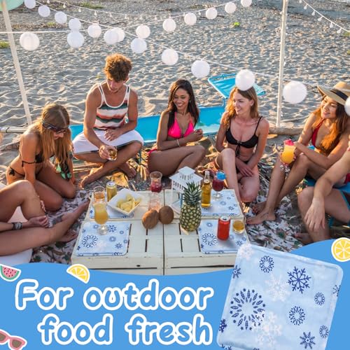 Reallnaive 4 Pcs Reusable Freezable Ice Mat for Buffet Table Chilled Serving Tray Party 9.8 x 9.8 Inches Charcuterie Coole...