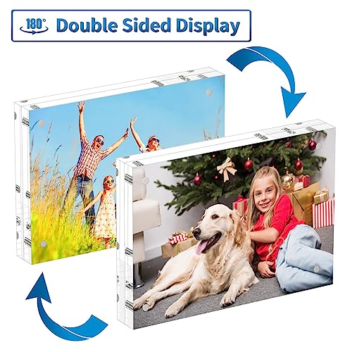 AITEE 4x6 Acrylic Picture Frames 3 Pack, 20% Thicker Block, Clear Picture Frames Freestanding Double Sided Magnetic Acryli...