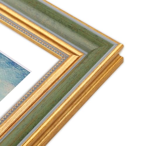 Golden State Art,16x20 Ornate Picture Frame with White Mat for 11x14 Photo or Display 16 x 20 Print without Mat Color Gree...