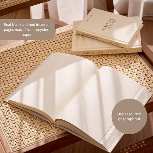 Decorative Coffee Table Books Set of 3 – Neutral Home Décor Beige Hardcovers with Removable Black & White Covers, Real Bla...