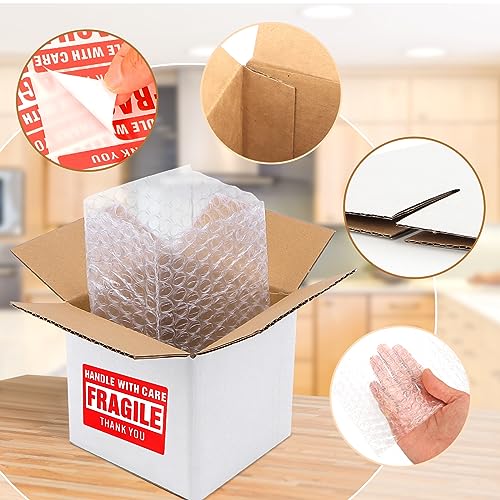 25Pack 5x5x5 Shipping Boxes for Small Business,White Mailing Boxes with Bubble Bags & Fragile Stickers for Mailing and Pac...