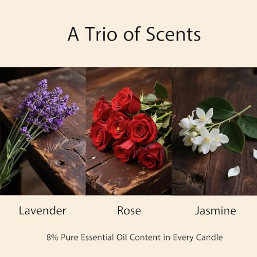 CHFILZLE Scented Candles Gift Set (3 Pack) - Natural Soy Scented Candles for Home, Lavender Rose & Jasmine - Long Lasting ...