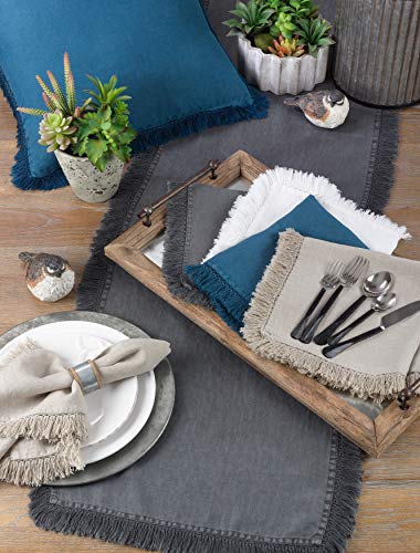 SARO LIFESTYLE 1688.N20S Refined Rustic Collection Fringed Linen Table Napkins in Stonewashed Colors (Set of 4), 20", Natural