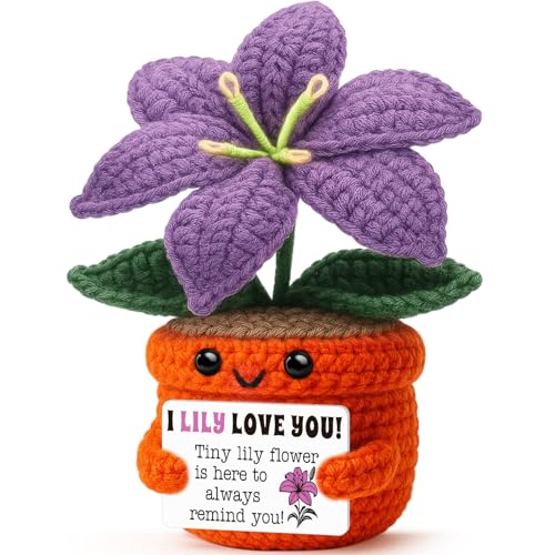 Sensi Blue Unique Handmade Crochet Lily Flower Gift,Cute Desk Decoration for Mom Grandma Sister Friend Coworker Teacher Nurse