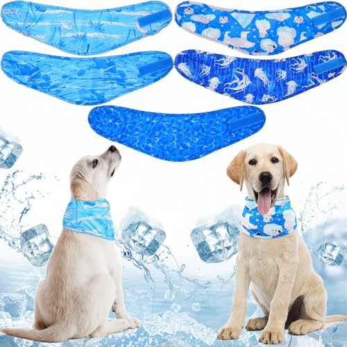 Talltalk 5 Pieces Dog Cooling Bandanas Neck Wraps Ice Scarf Pet Dog Cooling Collar Hunting Training Hiking Camping Accesso...
