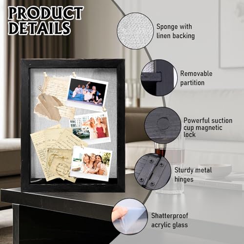 Shadow Box 14x11 Black Picture Frames Display Cases with LED Light,Memory Keepsakes Boxes with 4 Removable Trinket Shelf,f...