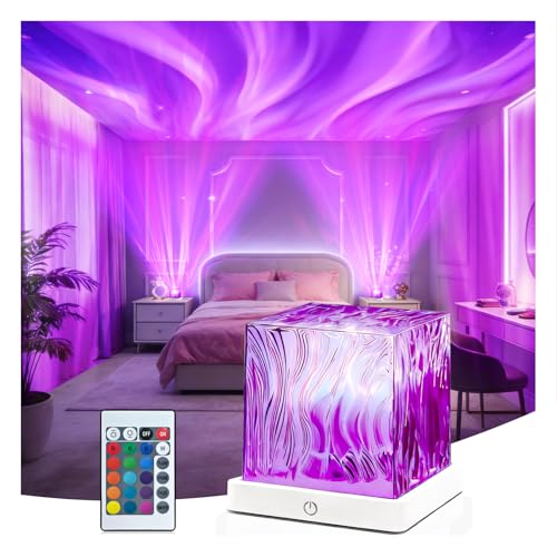 HUMIIEYE Northern Lights Projector, 1800mAh Battery Operated Aurora Night Light Cube, 16 Color, Remote Mood Lighting Galax...