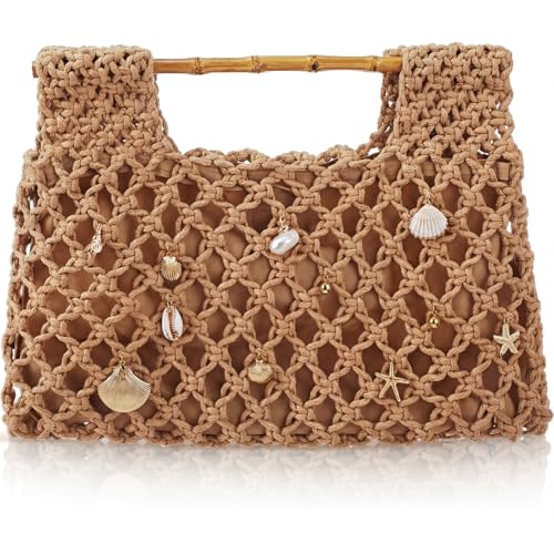 Sunnymove Women Crochet Woven Mesh Handbag Summer Seaside Beach Vacation Straw Tote Purse Wedding Party Gift