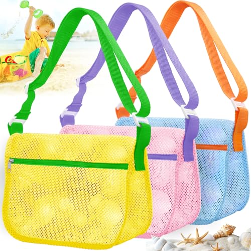 Apidgrowth Shell Bags for Beach,3Pcs Seashell Collecting Bag with Adjustable Shoulder Straps, Beach Mesh Bag for Storing B...