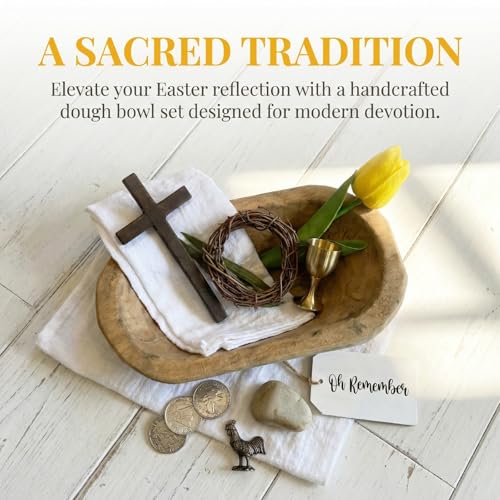 Oh Remember Kit - Easter Resurrection Symbols Decor Tray Set with Wooden Prayer Bowl & Crown of Thorns, Christian Faith Di...
