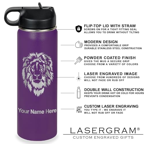 LaserGram Personalized Water Bottle, Cat with Butterfly, Stainless Steel Double Wall Vacuum Insulated with Flip Top Straw,...