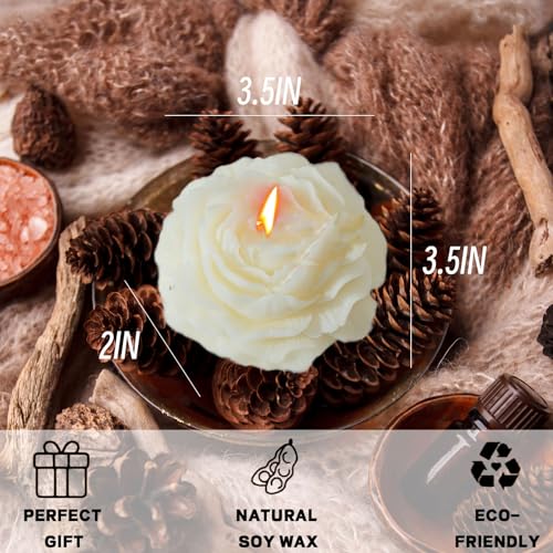 Peony Flower Shape Candles 1 Pack Soy Wax Decorative Candle for Bedroom Home Scented Candle Gift to Friends Family (White)