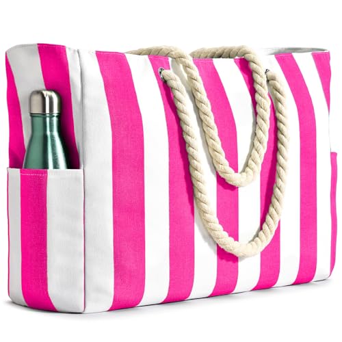 Becokan Women's Pool Swim Bag - Waterproof Sandproof Large Stripe Beach Tote with Zipper