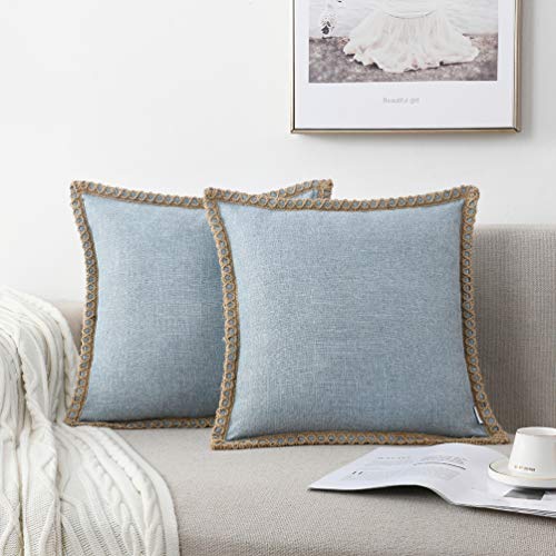 NordECO HOME Set of 2 Farmhouse Throw Pillow Covers - Burlap Linen Trimmed Tailored Edges Decorative Cushion Covers for Be...